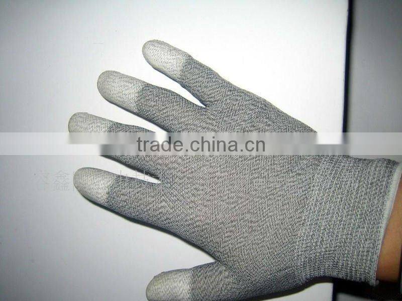 13gauge white nylon gloves fingertips coated with PU