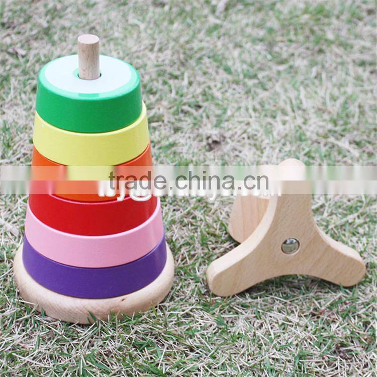 Best design colorful rainbow tower wooden baby stacking toys W13D110