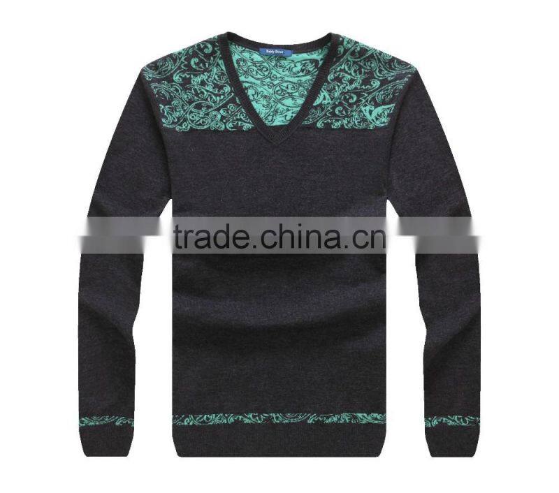 Raidy boer Men's wool sweater wiht V neck fashion print knitwear