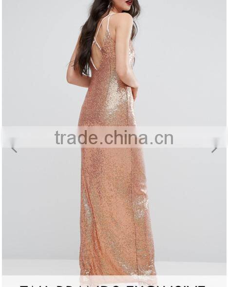 New Fashion ladies long Front Split Sequin Cross Back Maxi Dress