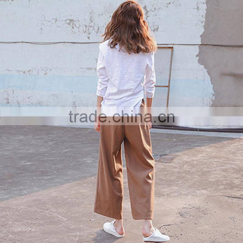 Wholesale plain cotton curved white long sleeve t shirt women