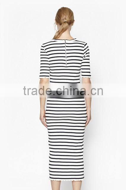 Ladies newest design short sleeve striped maxi dress
