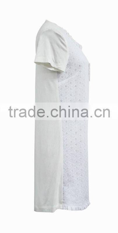 Ladies Beautiful fancy casual short sleeve long white dresses shirts for women with front bust pocket