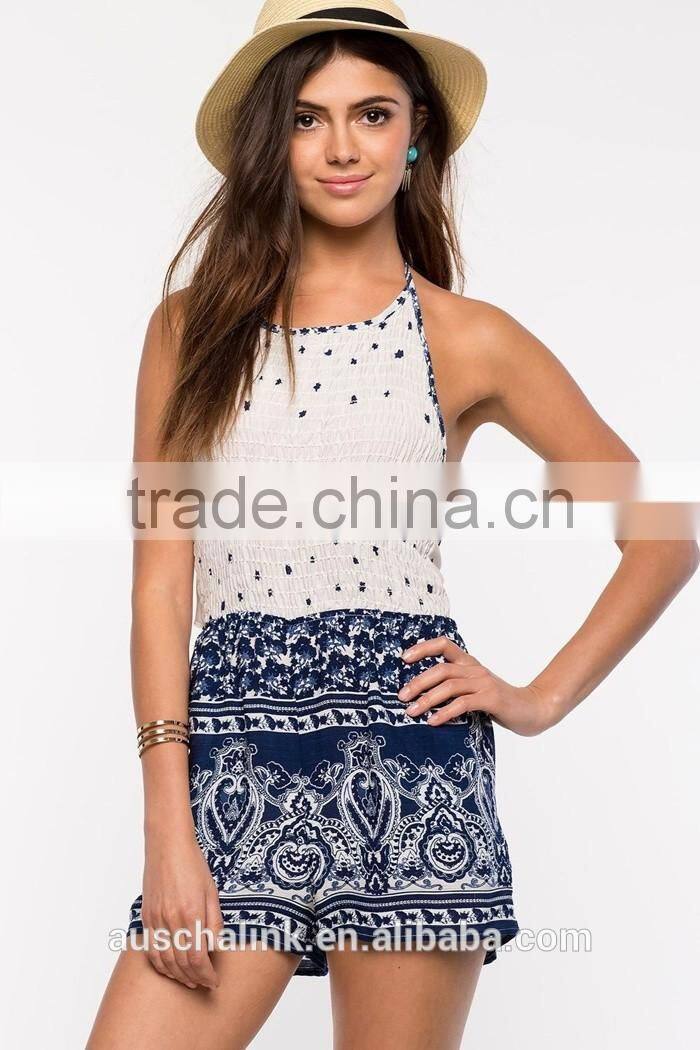 hot sale boho border elegant smocked romper whoelsale