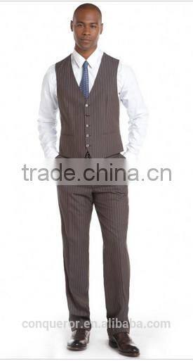 Brown And Blue Pinstriped Wool Three Piece Suit (SHT1108)