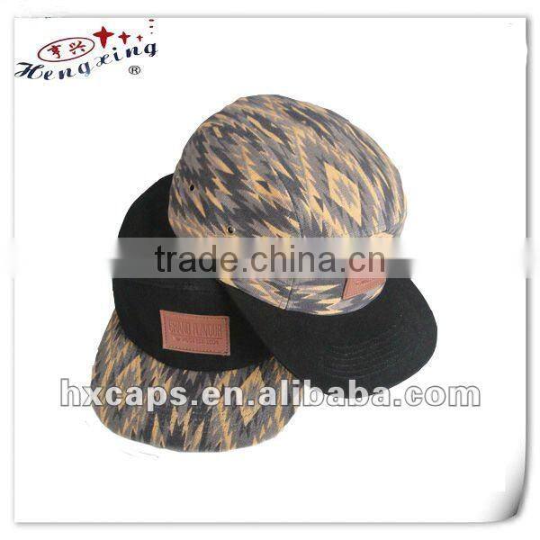 Custom printed flat brim 5 panel hat aztec print hat