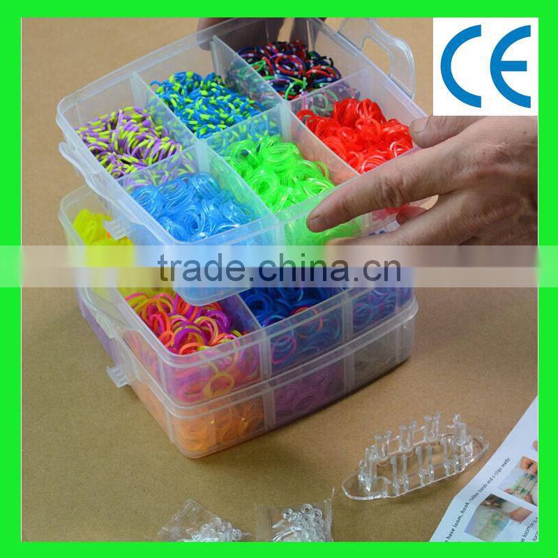 rainbow color silicone band loom kits/ DIY rainbow rubber band bracelet /colorful latex free loom bands