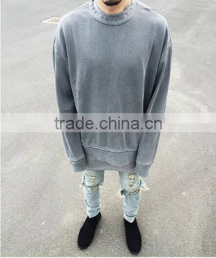 High quality streetwear classic loose hanging shoulder joker fleece/old damage flash head long sleeved fleece for male