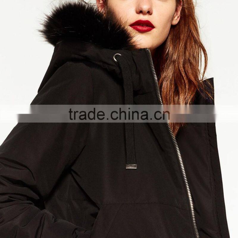 High quality fashion black parka italian fur coats for lady