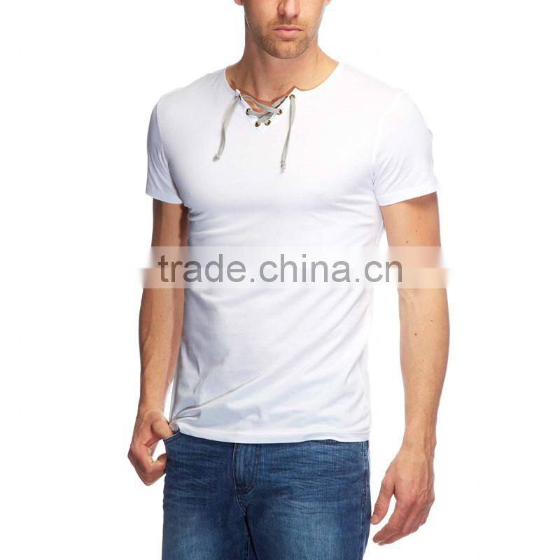 custom men t-shirt with tunisian laced up neckline