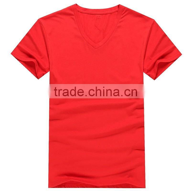 Custom plain short sleeve v-neck 100%cotton t-shirt for men