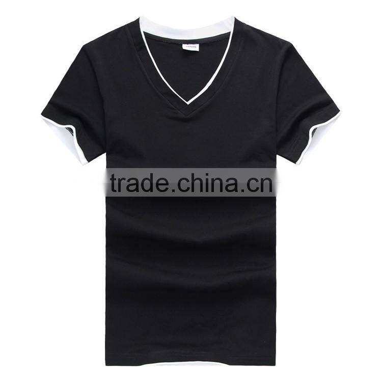 Plain round neck hot basic v-neck 100% ring spun cotton t-shirt