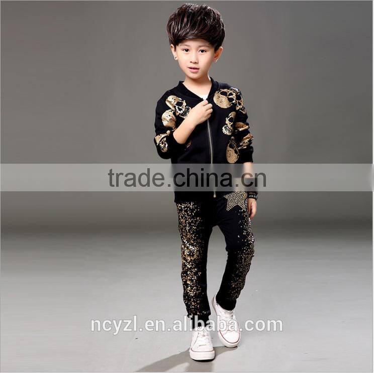 new fashion handsome kids dance costume and print bright skull pattern with pant coat design sets