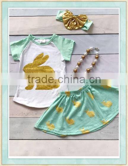 2017 Wholesale easter lovely girl short sleeve Bunny Cap Ruffle Tee Skort children dress