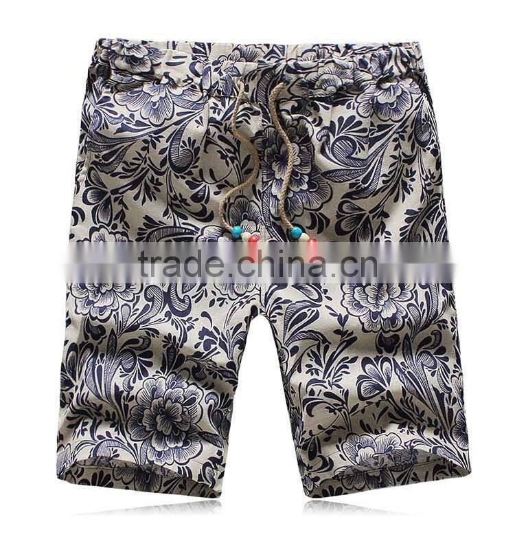 Hot sale fashionable men national cotton&linen beach shorts custom shorts in guangzhou