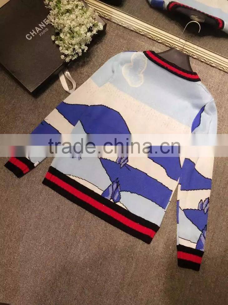 high quality custom Spring new three-dimensional castle pattern round neck collar sweater