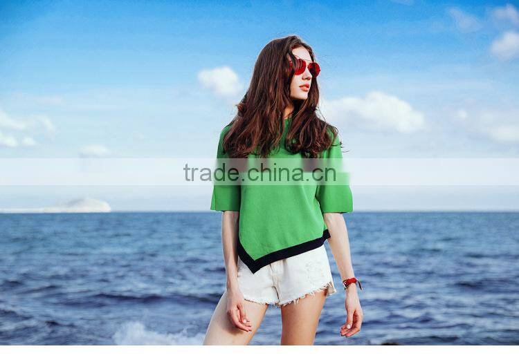 Summer new fashion irregular design short sleeve slim T-shirt in women's uique knitted top