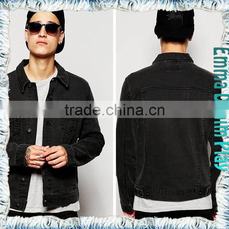 2016 Hot Style 100% Cotton Stone Wash Vintage Black Denim Mens Chic Jackets