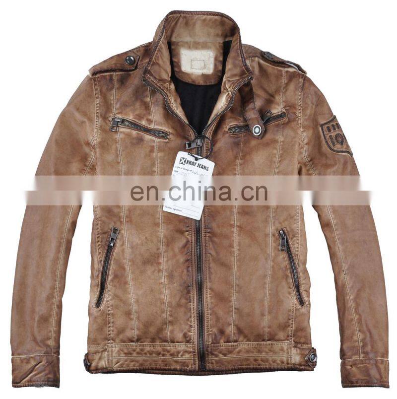 2015 lastest fashion handsome padded garment dyed men leather jacket