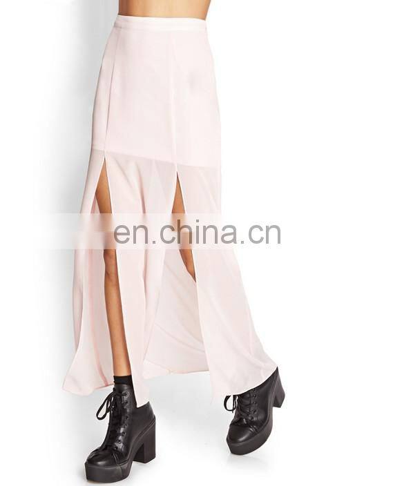 wholesale pictures of long skirt latest design lady skirt split sheer chiffon maxi skirt