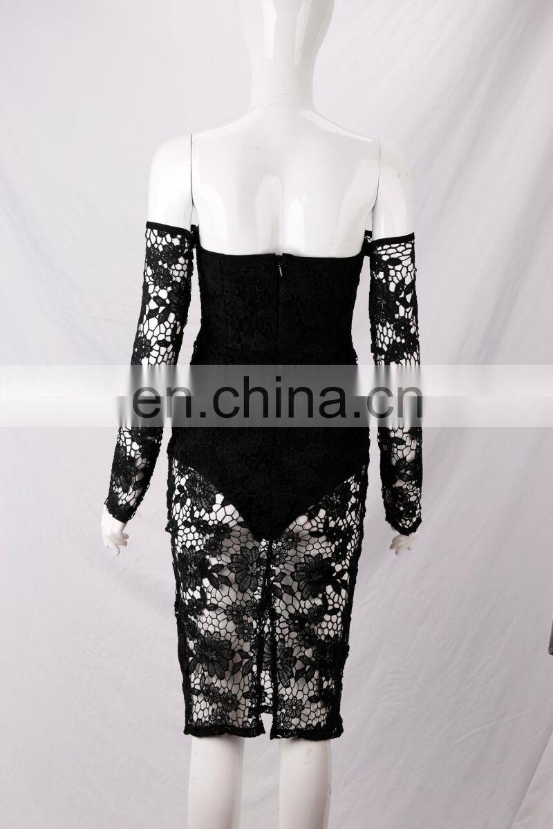 2017 long sleeve lace bandage mini dress off-shoulder dress