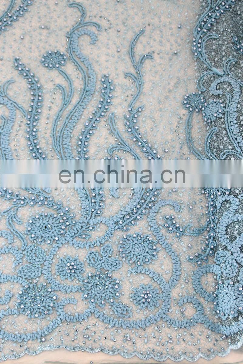 China suppliers flower beaded wedding lace fabric for wedding party