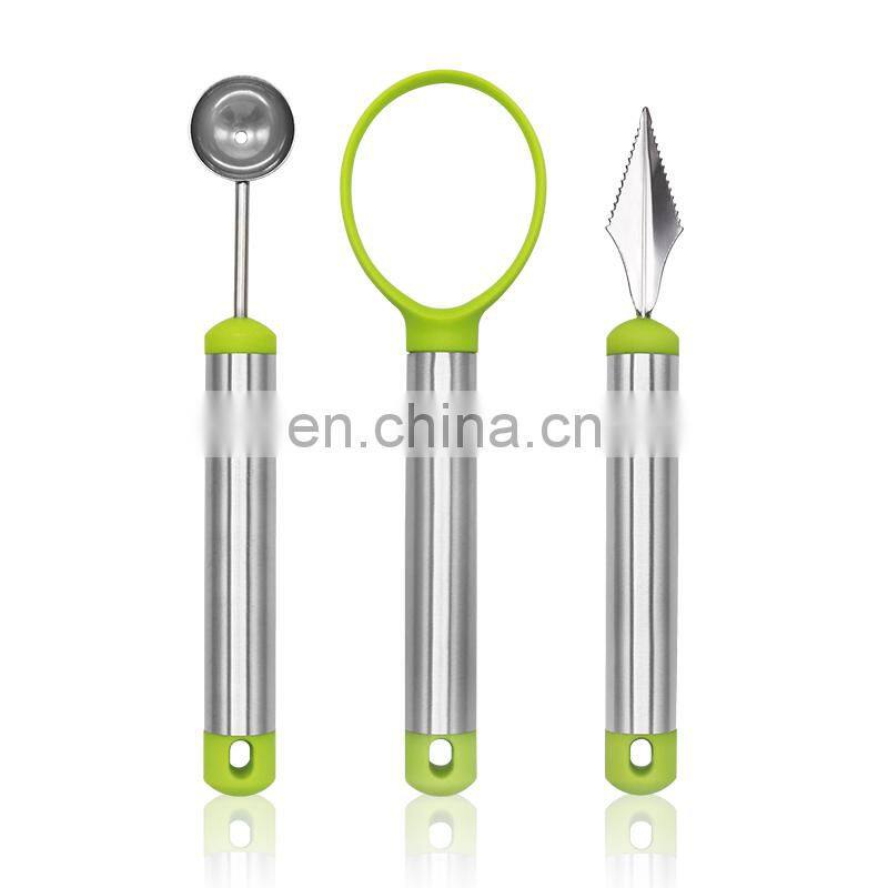 3pcs/set Stainless Steel Melon Baller Scoop & Carving Knife & Fruit Peeler Multi-functional Fruits Tools Set
