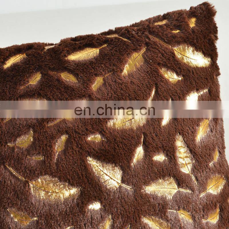 Home Decorative velvet Cushion Cases Fur with Gold Leaves throw Pillow cover Farmhouse