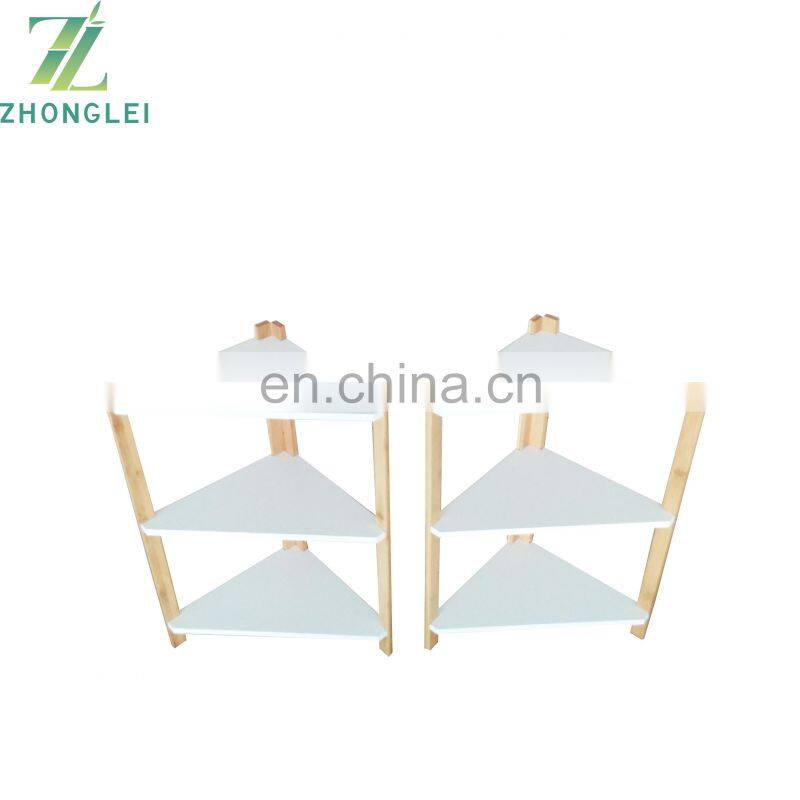 Bamboo Triangle Standing Shelf 3-Tier Storage Shelf In Bathroom