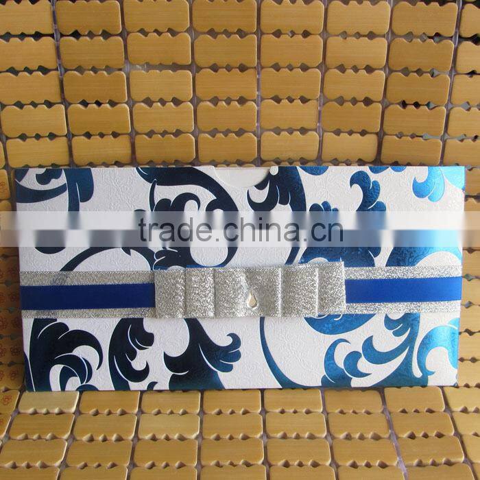 Amazing Silver Ribbon Pocket Fold English Wedding Invitation Card