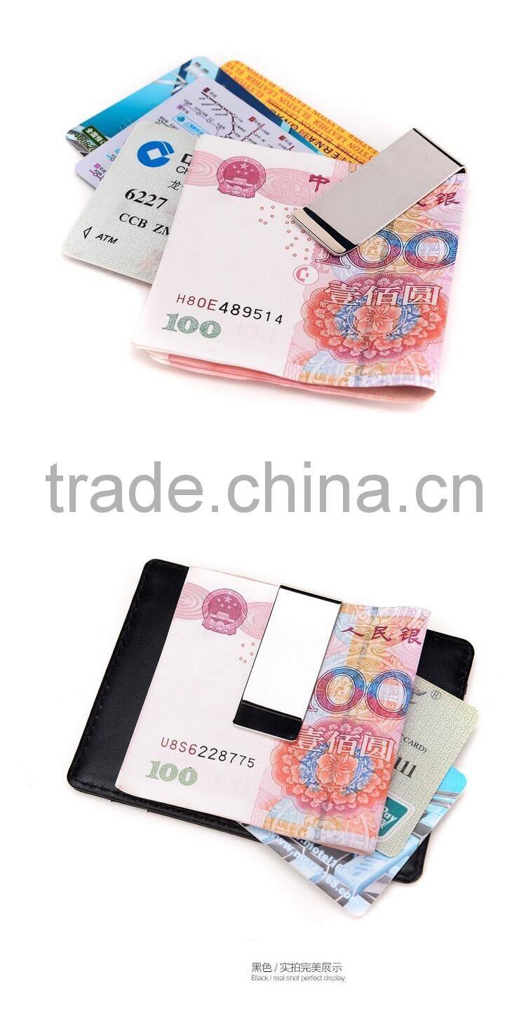 Fashion Design Genuine Leather high capacity Business Name Credit Card Holder pocket wallet with money clip