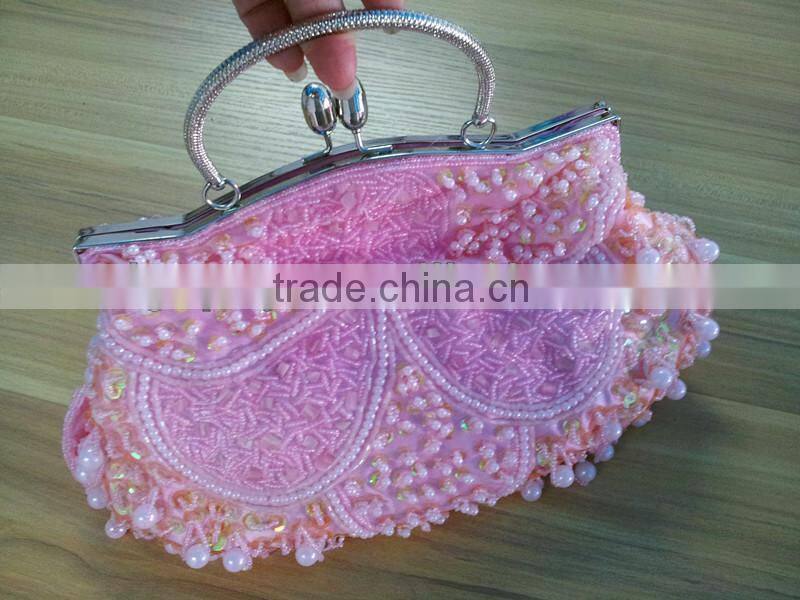 New Fashion Pearl Beige Pink Clutch Evening Bag Party Wedding Chain Handbag For Women