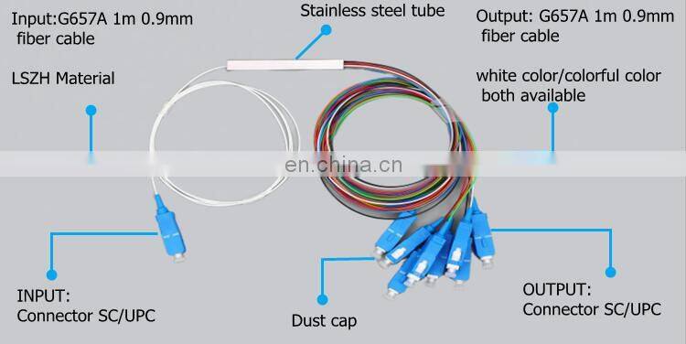 ftth fttx steel tube type fiber optic 1*2 plc sc splitter with sc upc connector