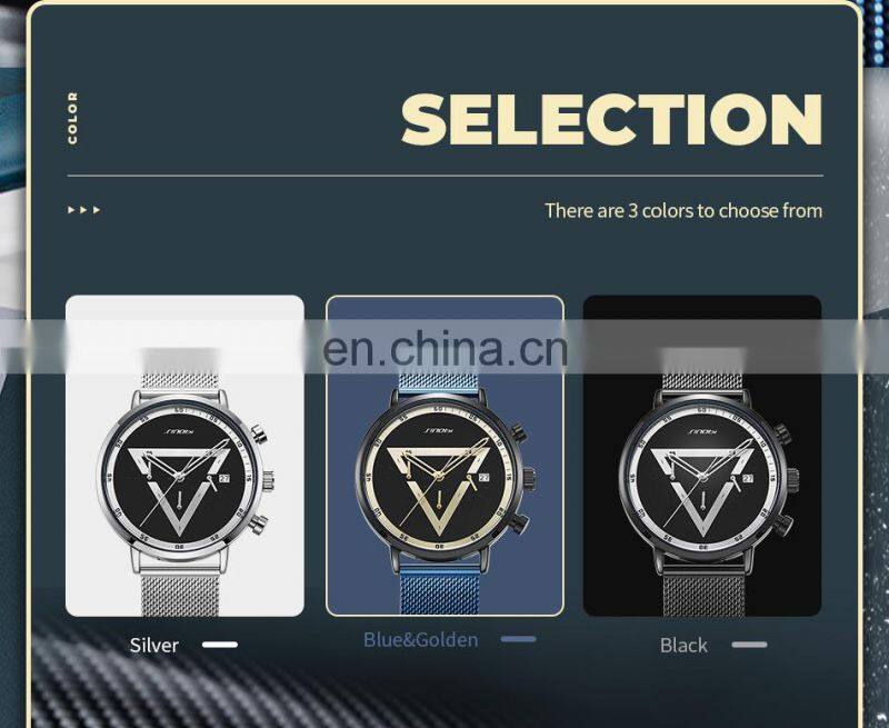 SINOBI Masculinity Multi-funtion Wristwatch Iron Triangle Dial Design Quartz Watch Wristwatches men watch luxury S9830G-D