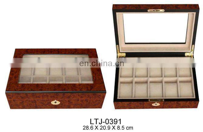 10pcs glass top man's wooden watch box
