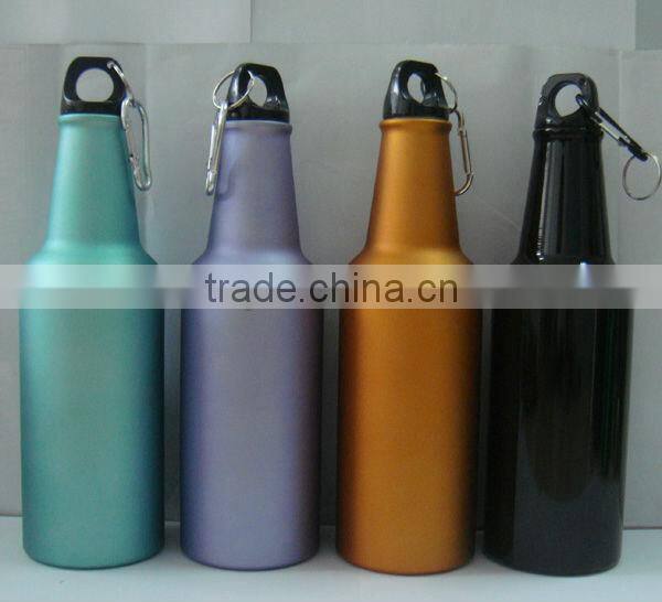 500ml aluminum beer shape sport water bottle with heat transfer logo and carabiner lid