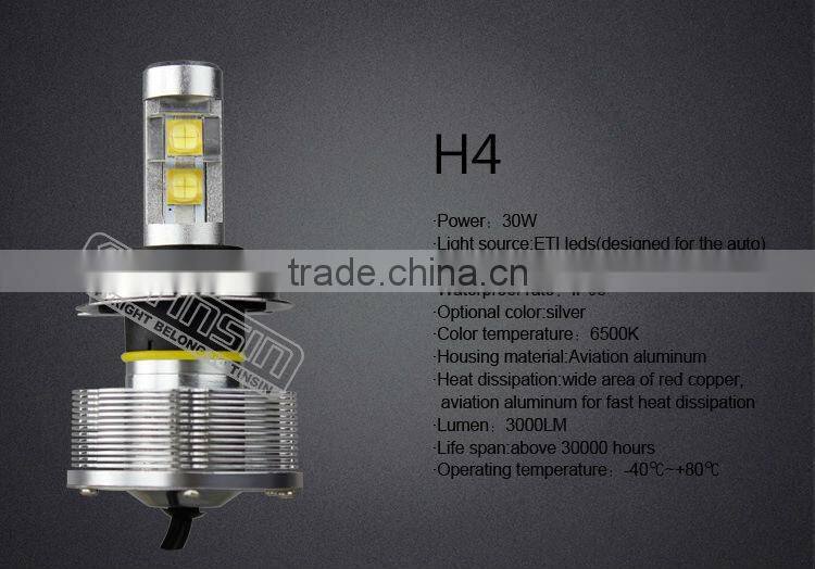 Car accessories l2v 30w H4 car led headlight for car and motorcycle