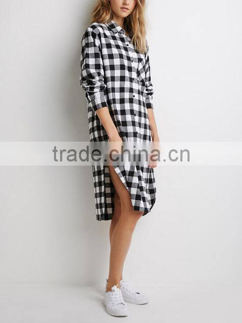 2015 China manufacturer customized ladies plaid fashion shirtdress