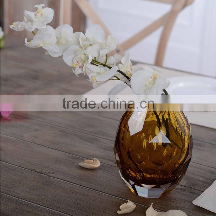 Casamotion Shiny European Small Diamond Amber Color Handmade Glass Flower Vase
