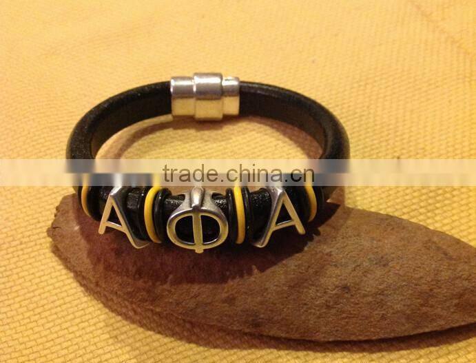 magnetic leather handmade bracelet bangle Alpha Phi Alpha divine bracelets,APA greek customized Fraternity Sorority jewelry