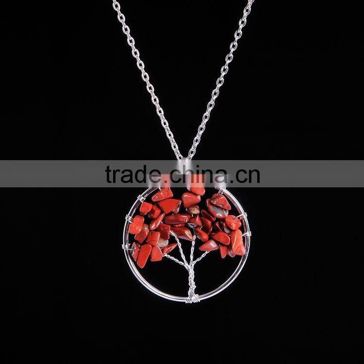 Wholesale New Fashion Red Jasper Natural Stone Tree of Life Necklace Jewelry SMJ0172