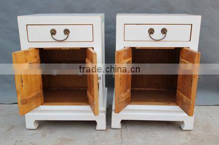 Chinese antique reproduction wooden white small bedside cabinet