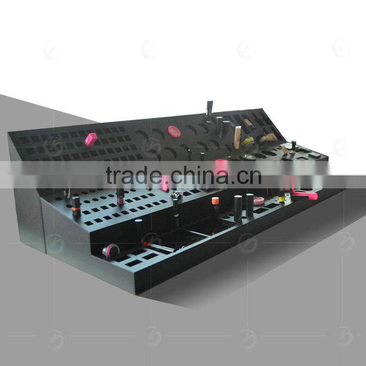 Customized 3ce cosmetic display,black organic glass makeup display stand