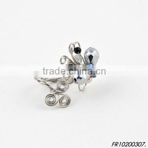 gold polish matel pink oval resin beads ring