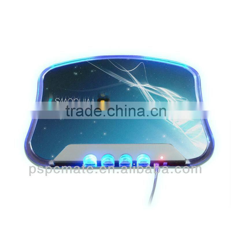 Blue LED light mouse pad with 4 port usb hub for best selling