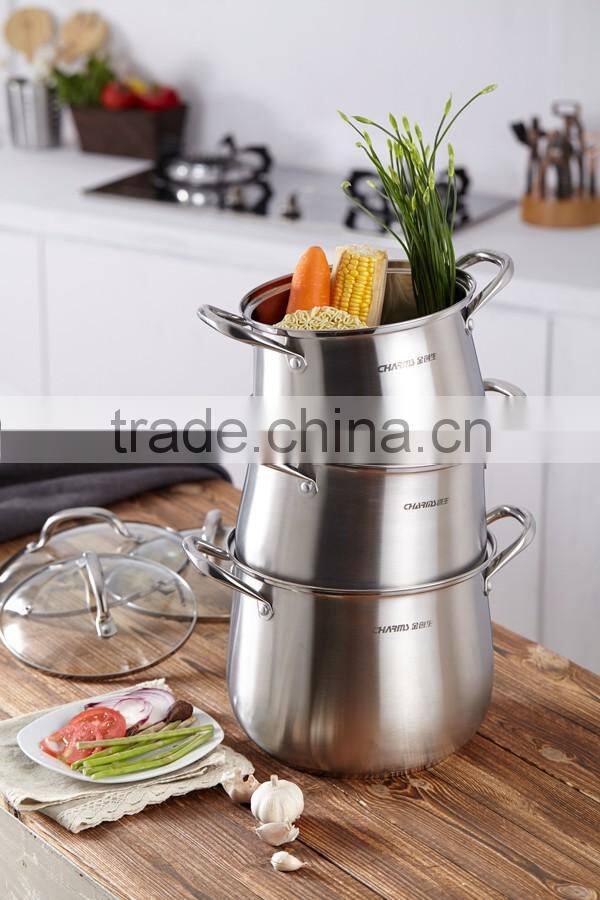 2016 New Charms induction cooking pot fabrication&Stainless Steel Enamel Casserole 3&High quality threes layers steamers