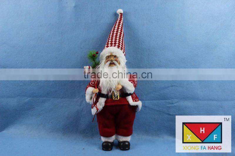 Natural Country Brown Standing Santa Claus Christmas Figure with Sled and Gift Bag