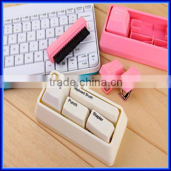 Multi purpose office Keyboard Stationery with brush stapler paper punch, school desk drawer organizer keyboard stationery