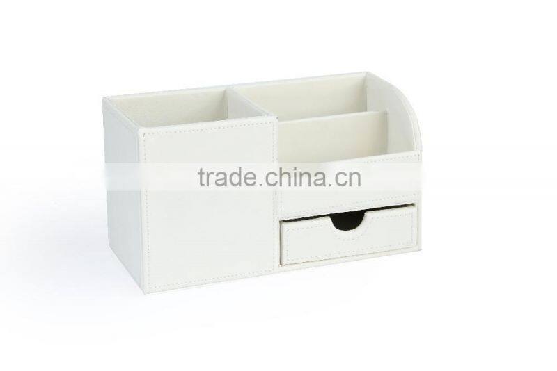 Colorful stitched plain leather desktop organizer