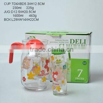Decaled glass teapot with cup set gift box packing in different color